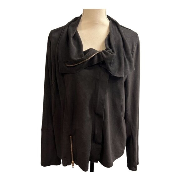 Umgee Moto Jacket 1XL Black Faux Suede Zip Up Asymmetrical‎ Soft Casual Biker - Picture 1 of 8
